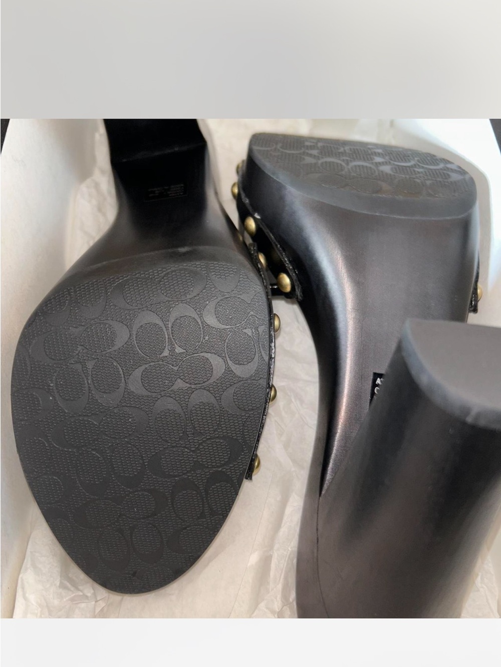 Coach Black Slide Mules with Gold-Tone Signature Accent - Picture 4 of 6